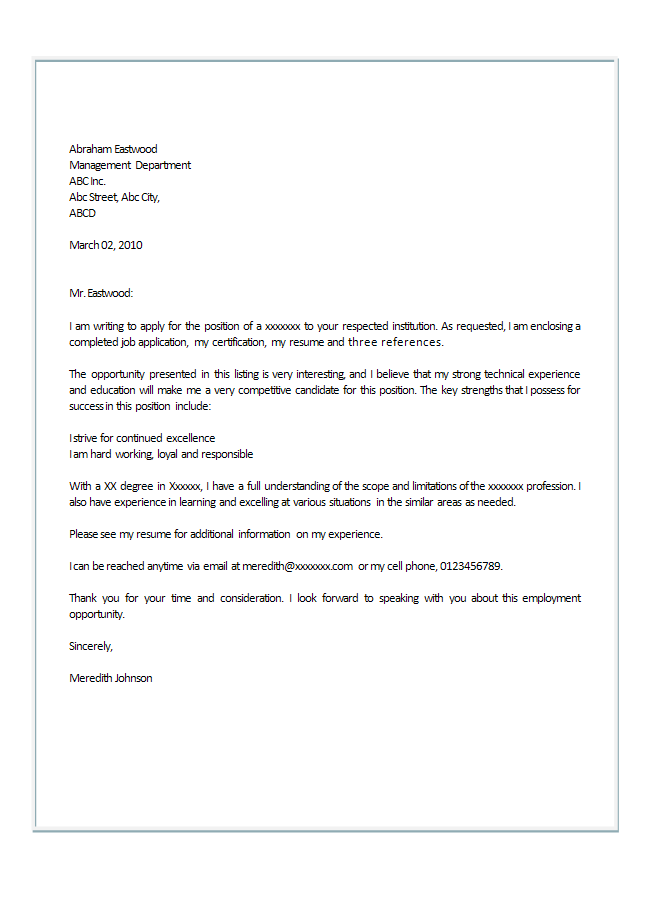 letter for application for job