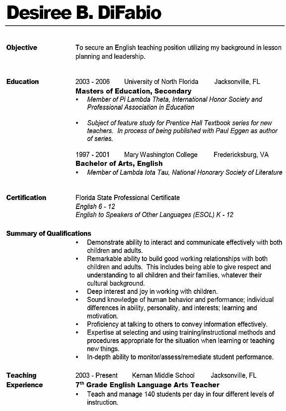 sample resume for teachers without experience in india