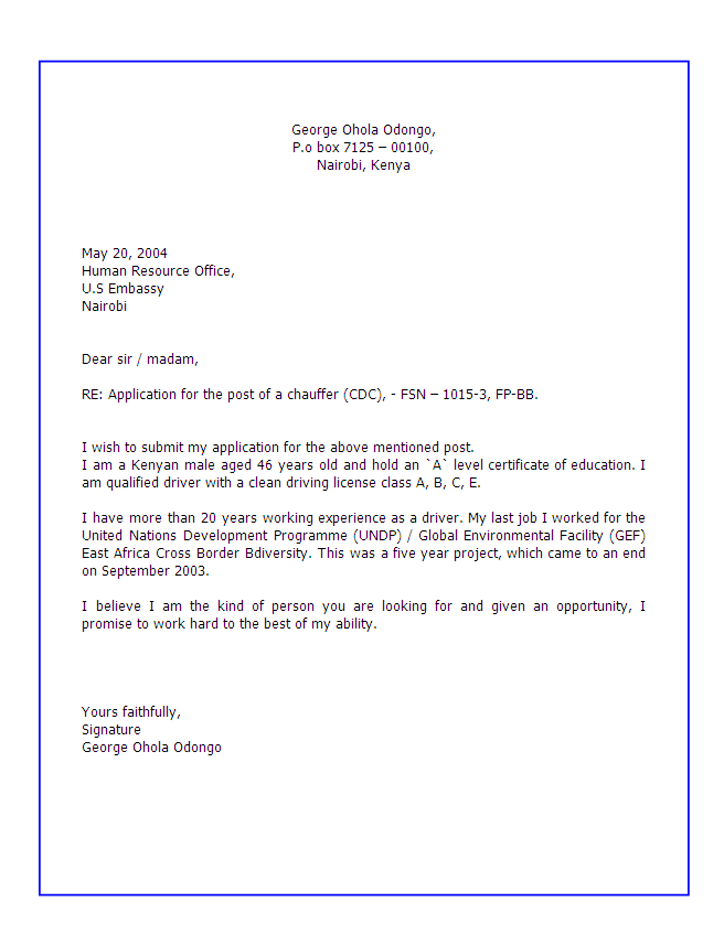 formal letter apply job