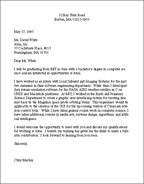 sample of application letter employment